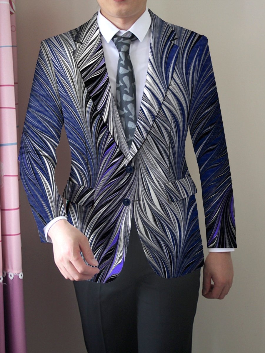 Men's Slim Fit Stylish Printed Blazer - Casual Single Jacket with Vibrant Feather Design, Long Sleeves, and Button Details for Business or Social Events, Social Event Attire | Fitted Suit Jacket | Elastane Fabric - SHOWLU FASHION STORE