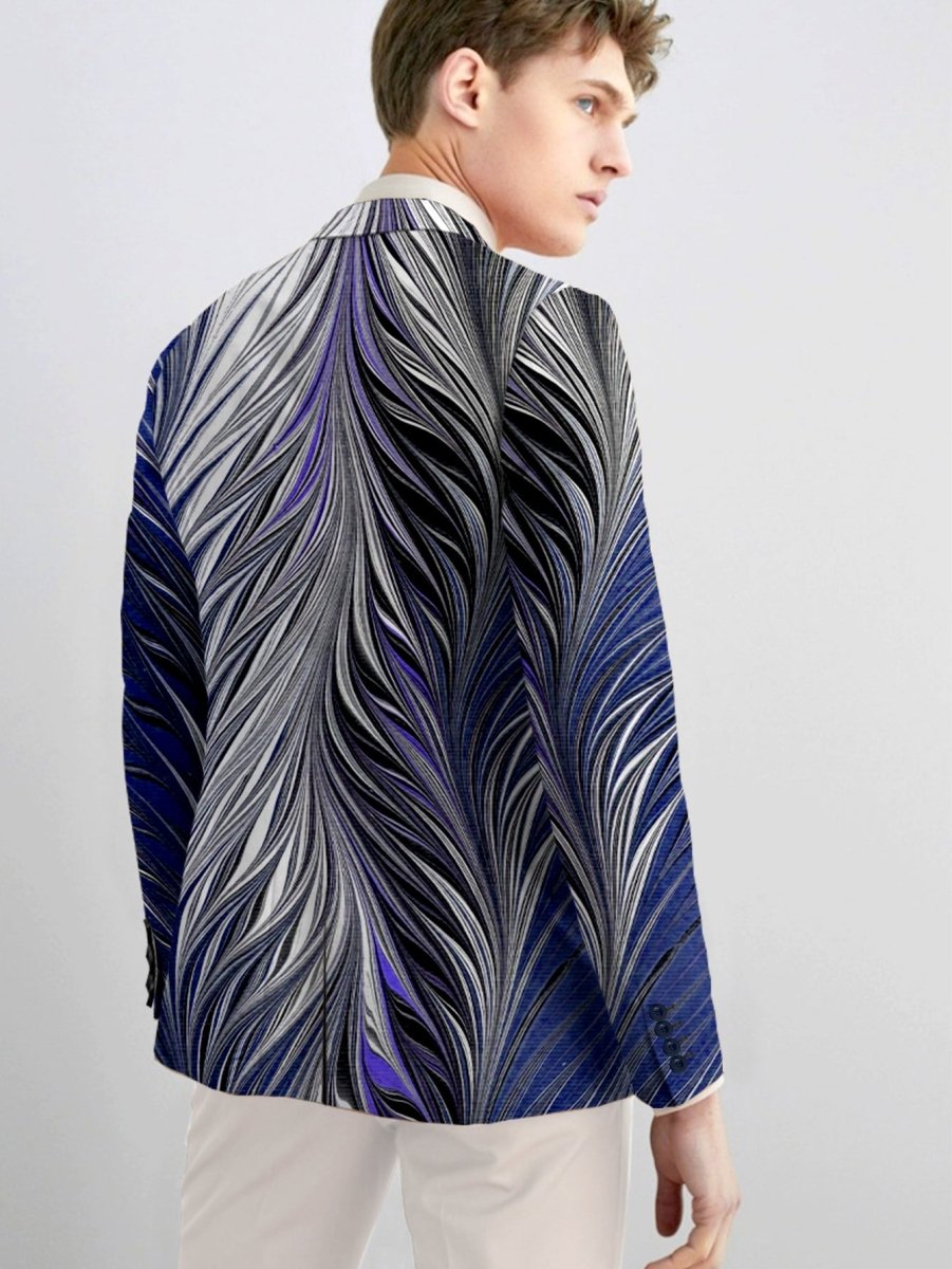 Men's Slim Fit Stylish Printed Blazer - Casual Single Jacket with Vibrant Feather Design, Long Sleeves, and Button Details for Business or Social Events, Social Event Attire | Fitted Suit Jacket | Elastane Fabric - SHOWLU FASHION STORE