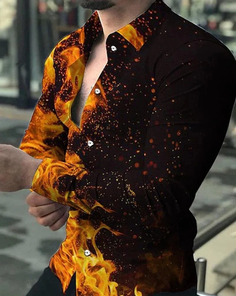 Men's Star Sky Printed Long Sleeve Shirt 2023 Fashion Design Luxury Long Sleeve Tops Men's Four Seasons Button Lapel Shirts - SHOWLU FASHION STORE