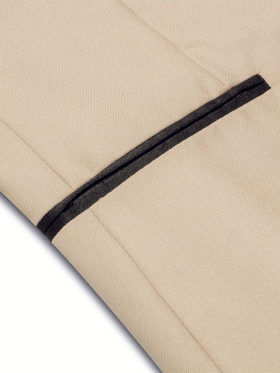 Men's Stylish Beige Single Button Blazer with Black Lapel - Casual Sports Jacket, Long Sleeve, Polyester Fabric, Elegant Design for All Seasons, Blazer for Men | Sophisticated Tailcoat | Polyester Fiber Jacket - SHOWLU FASHION STORE