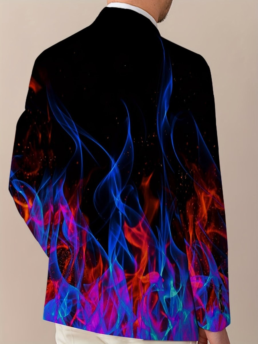 Men's Stylish Flame Print Blazer - White & Red Jacket with Lapel Collar, Elegant Polyester Blend for All Seasons, Perfect for Formal or Semi - Formal Attire - SHOWLU FASHION STORE