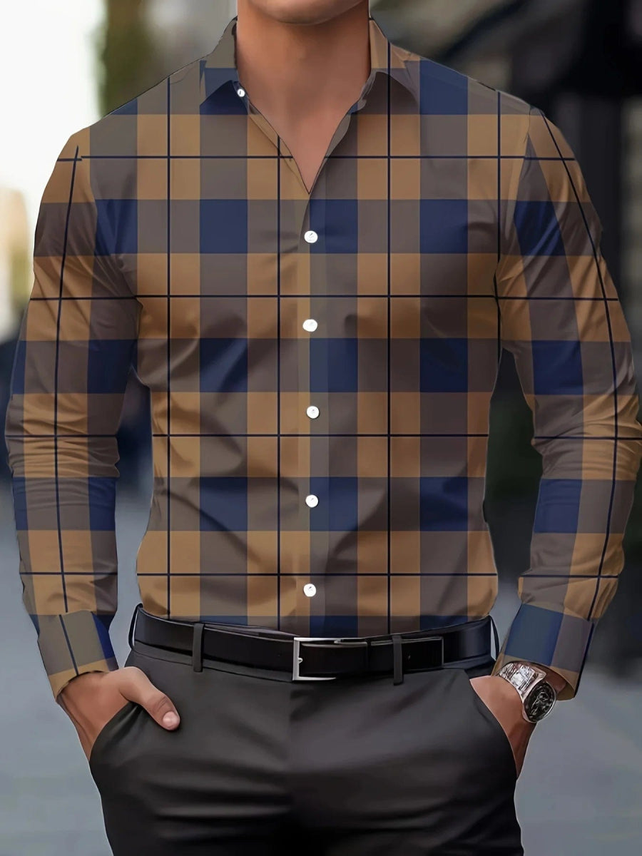 Men's Stylish Long Sleeve Casual Lapel Shirts Casual tops breathable full sleeve shirt for men daily basic Business shirt - SHOWLU FASHION STORE