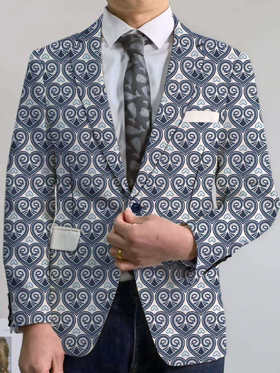 Men's Stylish Pink & Black Geometric Print Blazer - Casual Two - Button Jacket with Lapel Collar, Lightweight Polyester for Business or Social Events - SHOWLU FASHION STORE