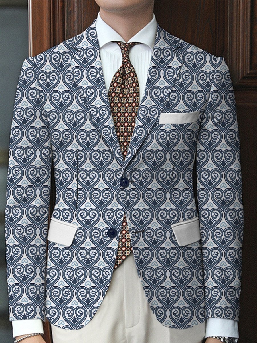 Men's Stylish Pink & Black Geometric Print Blazer - Casual Two - Button Jacket with Lapel Collar, Lightweight Polyester for Business or Social Events - SHOWLU FASHION STORE