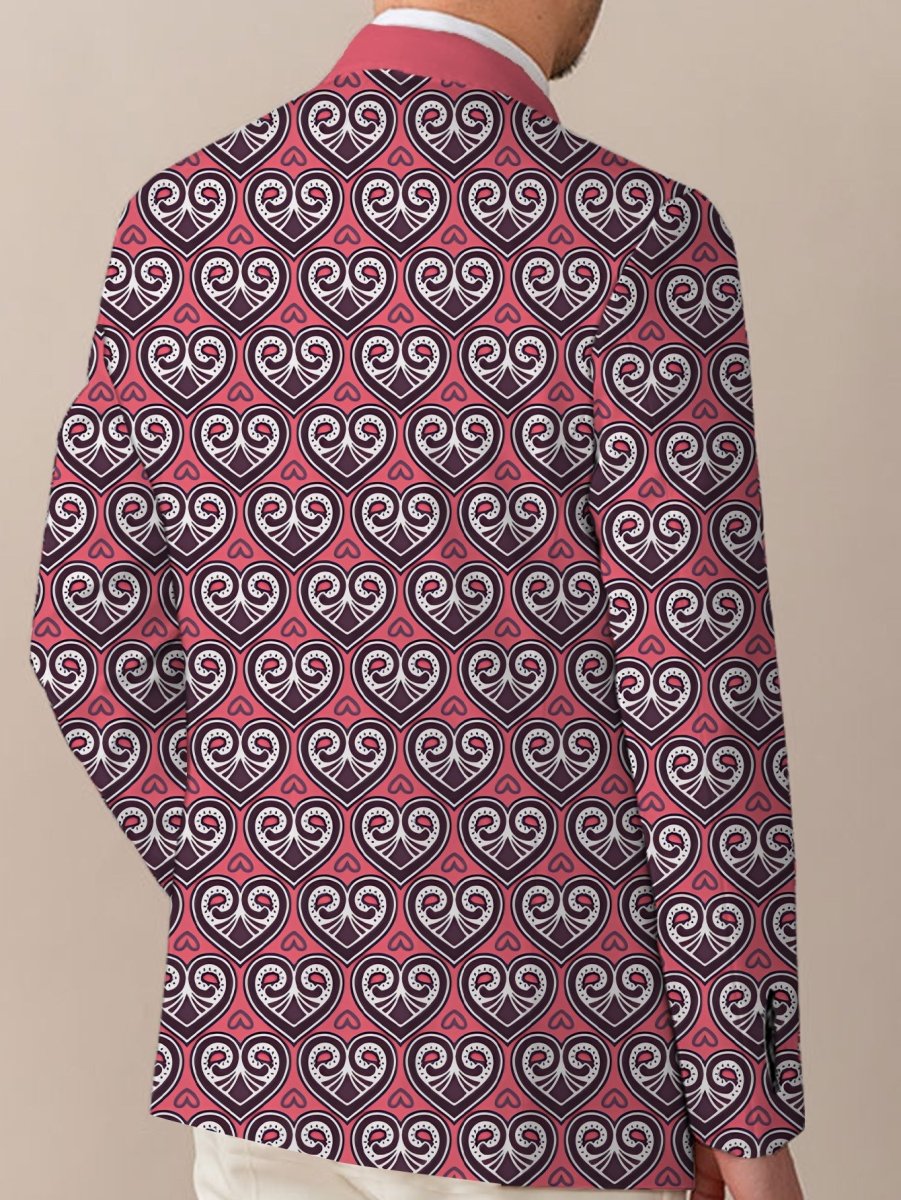 Men's Stylish Pink & Black Geometric Print Blazer - Casual Two - Button Jacket with Lapel Collar, Lightweight Polyester for Business or Social Events - SHOWLU FASHION STORE