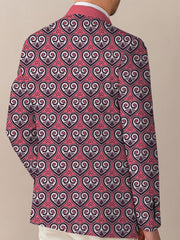Men's Stylish Pink & Black Geometric Print Blazer - Casual Two - Button Jacket with Lapel Collar, Lightweight Polyester for Business or Social Events - SHOWLU FASHION STORE
