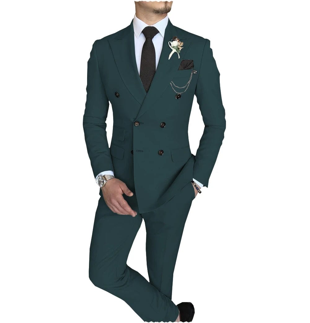 Men's Suit 2 Piece Double Breasted Peak Lapel Jacket Business Casual Slim Fit Wedding Suit For Men ( Blazer+Pants） - SHOWLU FASHION STORE