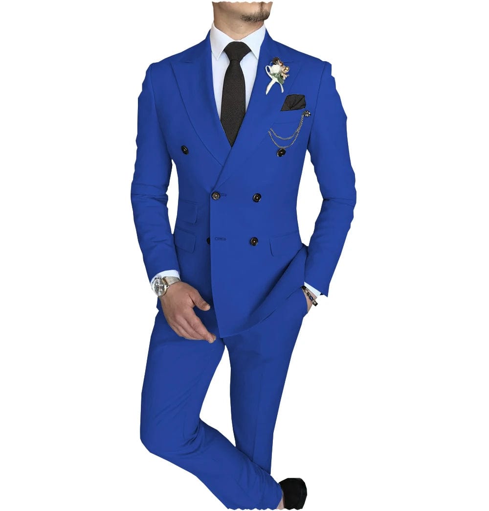 Men's Suit 2 Piece Double Breasted Peak Lapel Jacket Business Casual Slim Fit Wedding Suit For Men ( Blazer+Pants） - SHOWLU FASHION STORE