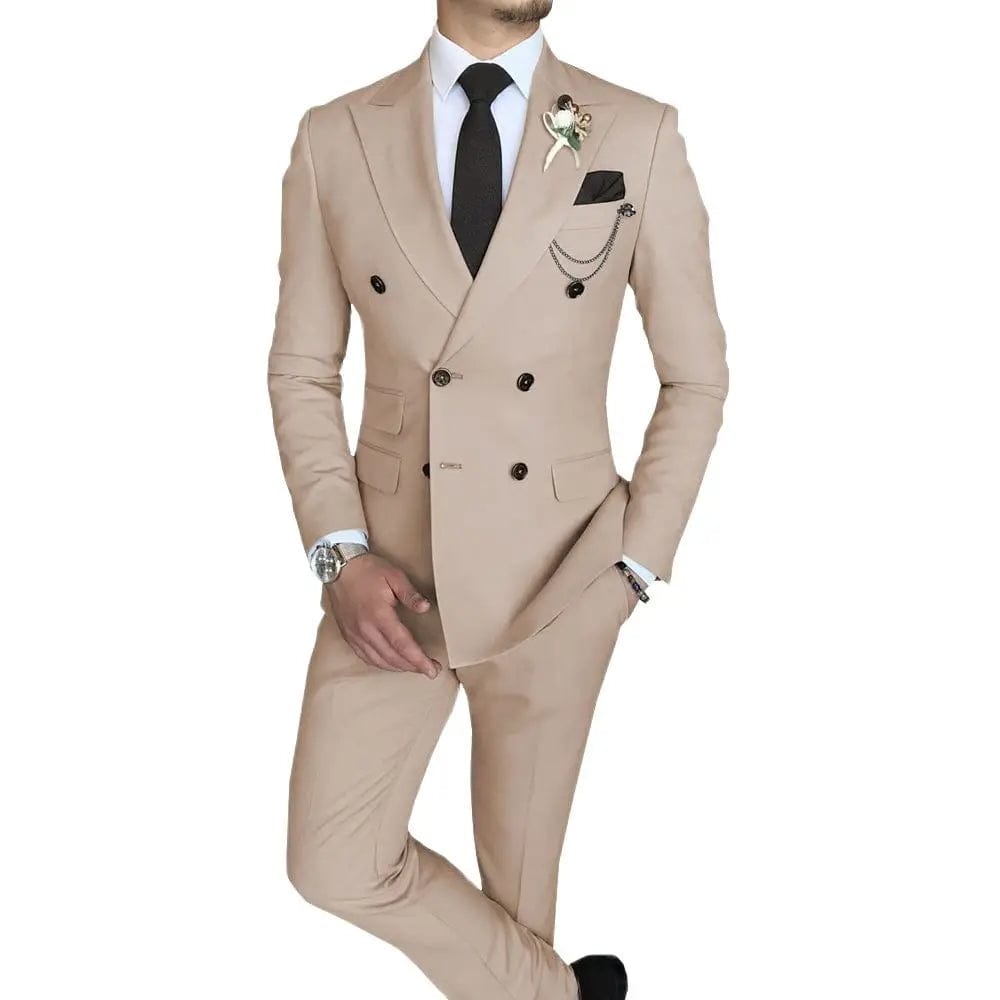 Men's Suit 2 Piece Double Breasted Peak Lapel Jacket Business Casual Slim Fit Wedding Suit For Men ( Blazer+Pants） - SHOWLU FASHION STORE