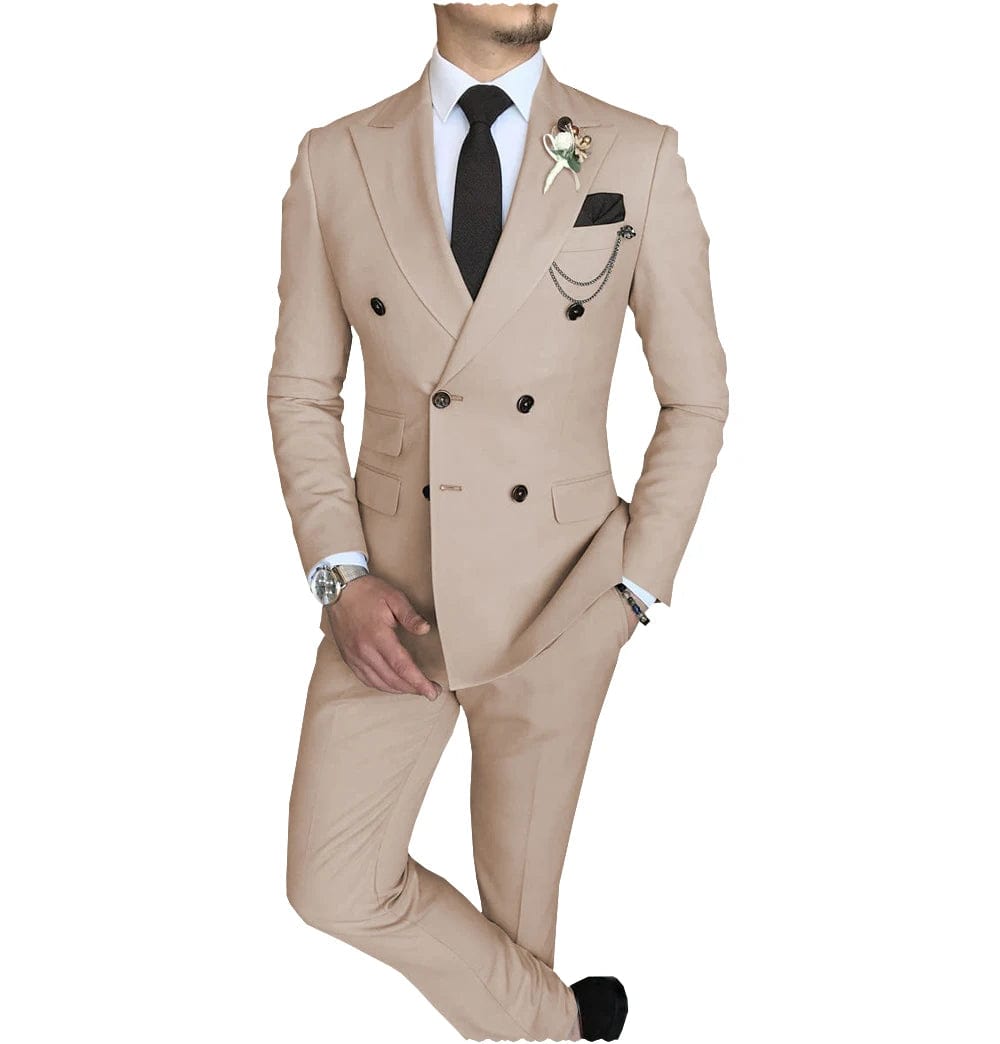 Men's Suit 2 Piece Double Breasted Peak Lapel Jacket Business Casual Slim Fit Wedding Suit For Men ( Blazer+Pants） - SHOWLU FASHION STORE