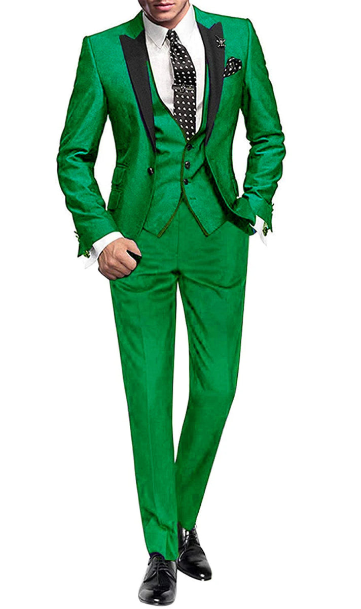 Men's Suit Peak Lapel One Button Jacket and Vest Pants Set - SHOWLU FASHION STORE
