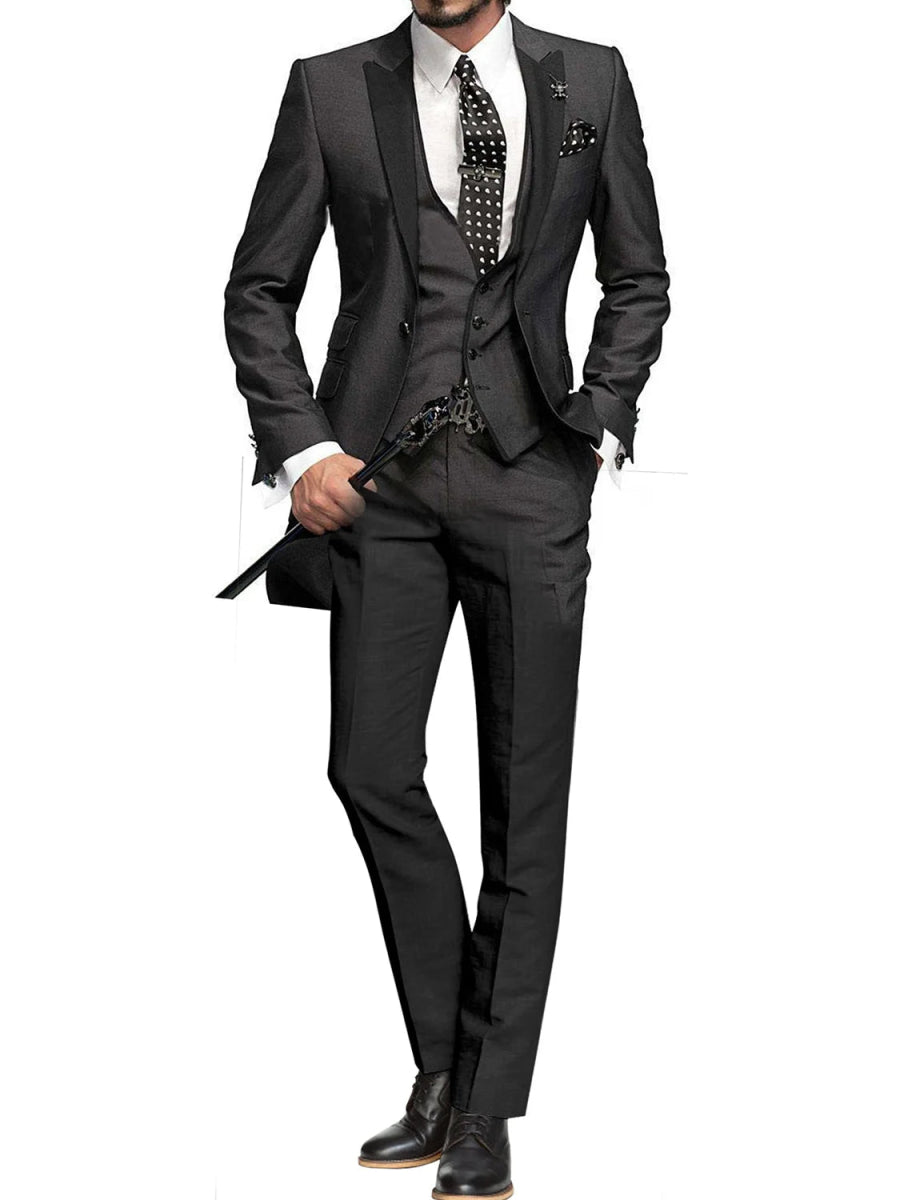 Men's Suit Peak Lapel One Button Jacket and Vest Pants Set - SHOWLU FASHION STORE