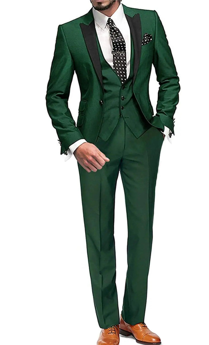 Men's Suit Peak Lapel One Button Jacket and Vest Pants Set - SHOWLU FASHION STORE