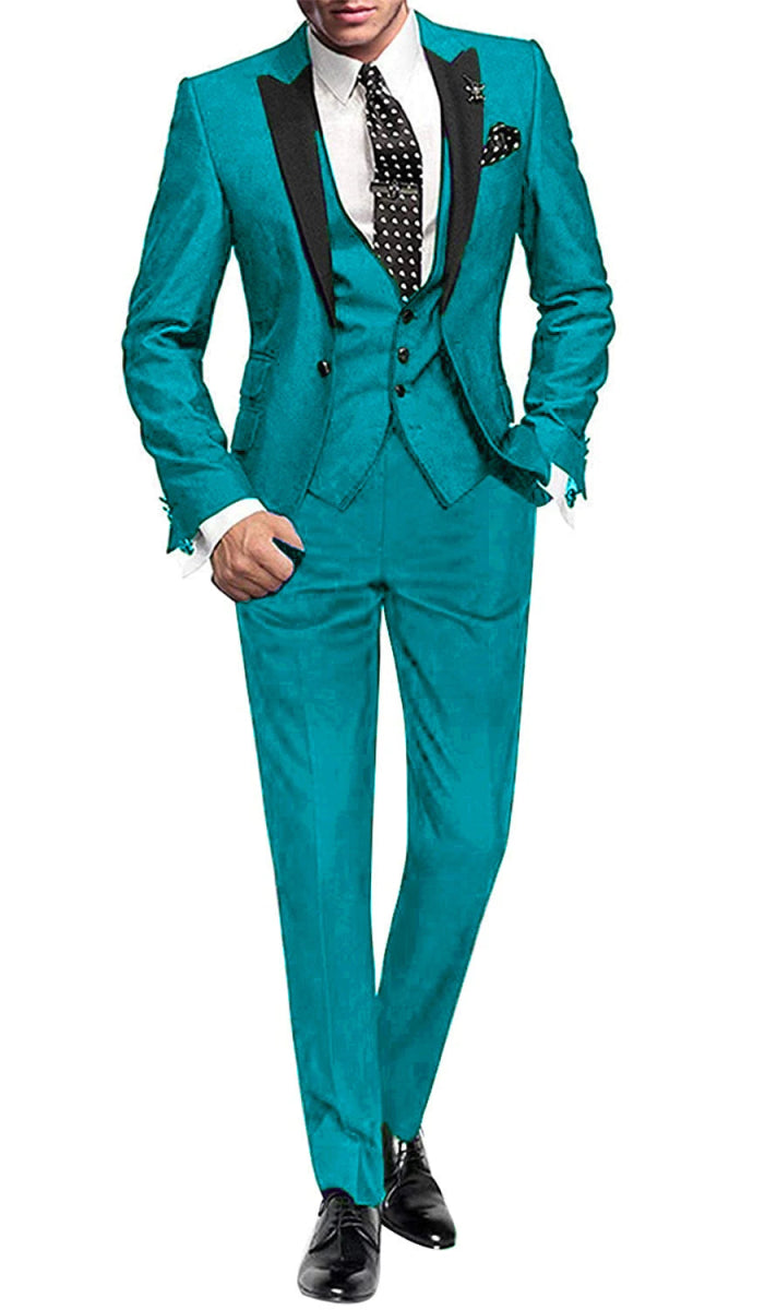 Men's Suit Peak Lapel One Button Jacket and Vest Pants Set - SHOWLU FASHION STORE