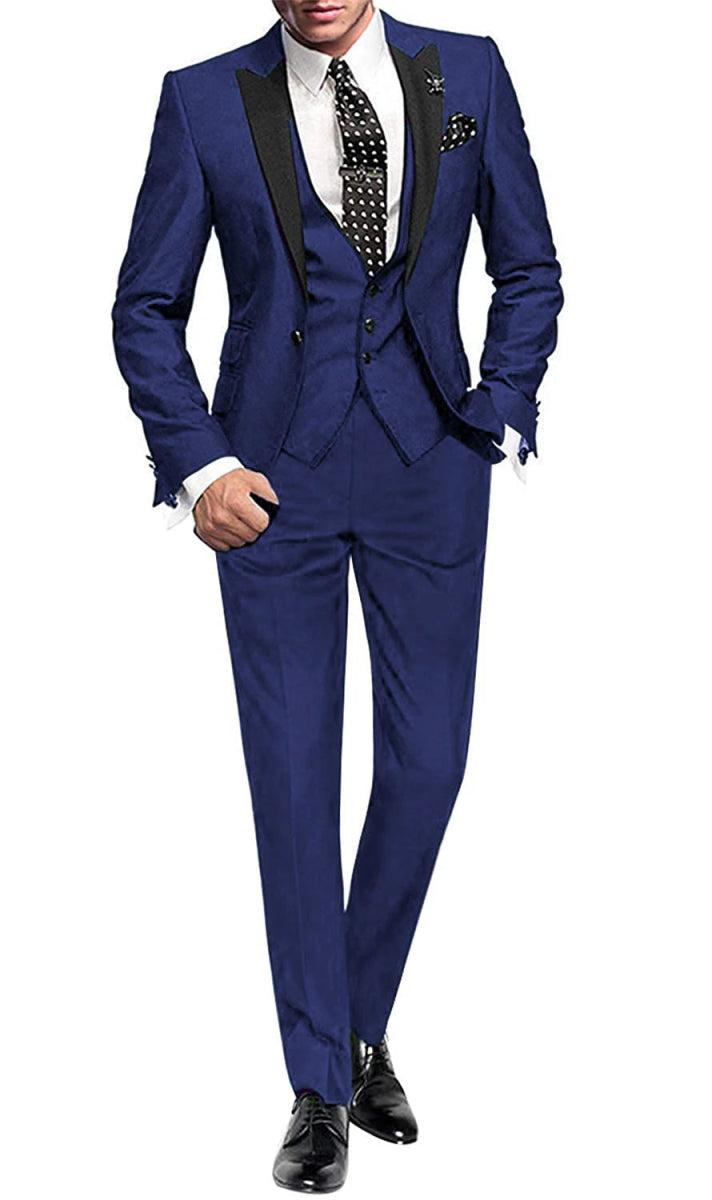 Men's Suit Peak Lapel One Button Jacket and Vest Pants Set - SHOWLU FASHION STORE
