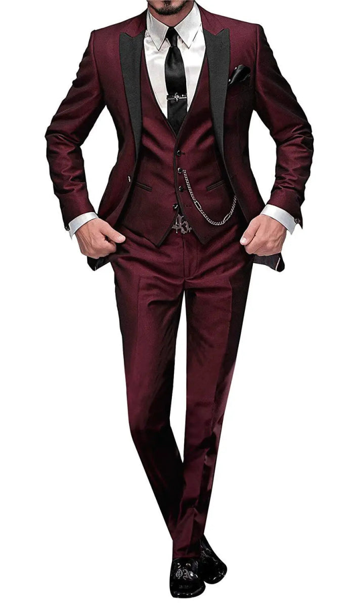 Men's Suit Peak Lapel One Button Jacket and Vest Pants Set - SHOWLU FASHION STORE