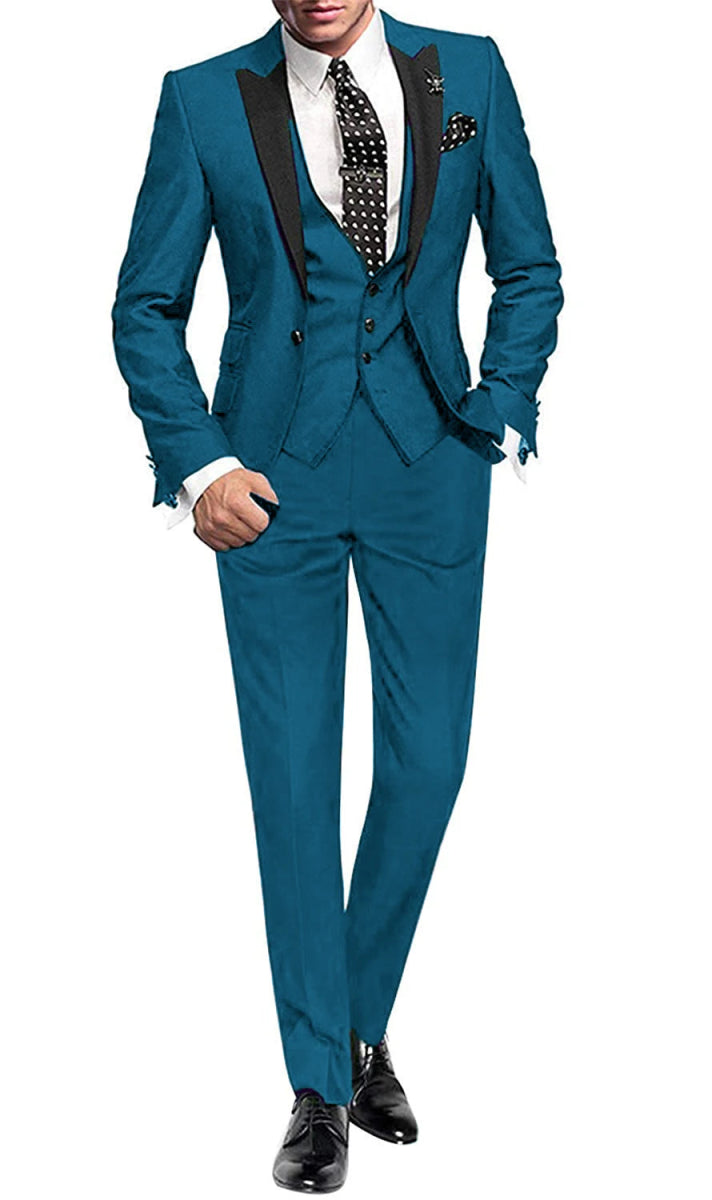 Men's Suit Peak Lapel One Button Jacket and Vest Pants Set - SHOWLU FASHION STORE