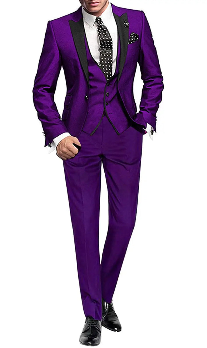 Men's Suit Peak Lapel One Button Jacket and Vest Pants Set - SHOWLU FASHION STORE