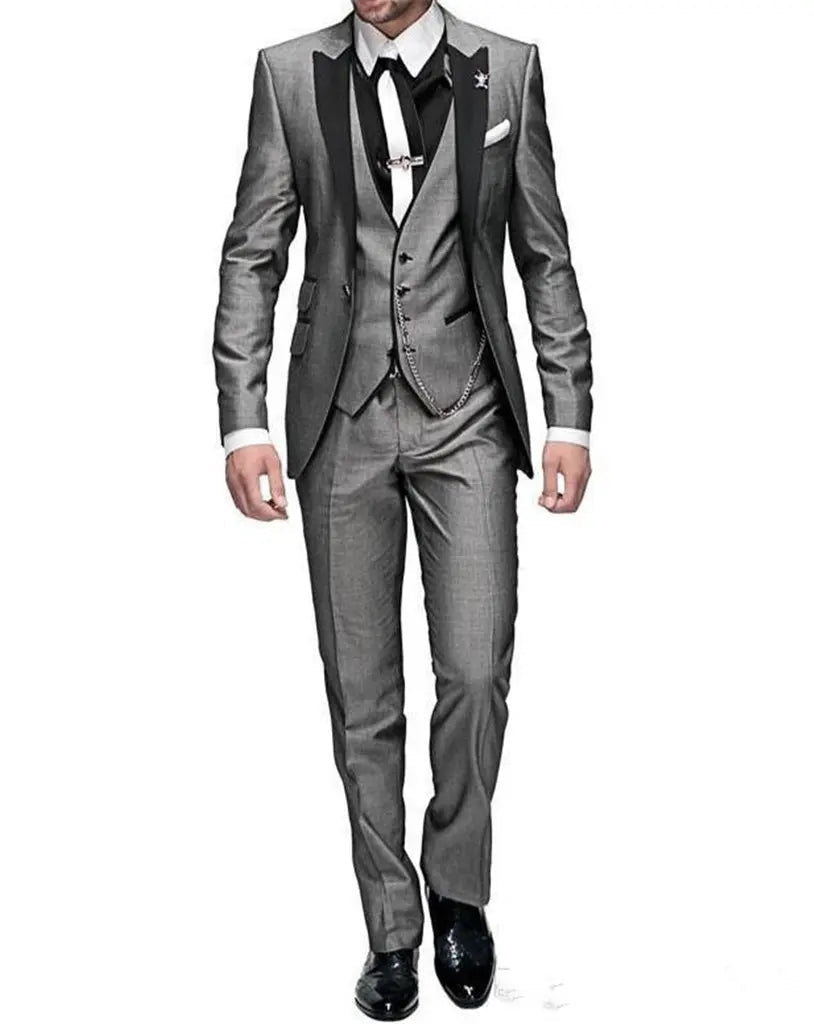 Men's Suit Peak Lapel One Button Jacket and Vest Pants Set - SHOWLU FASHION STORE