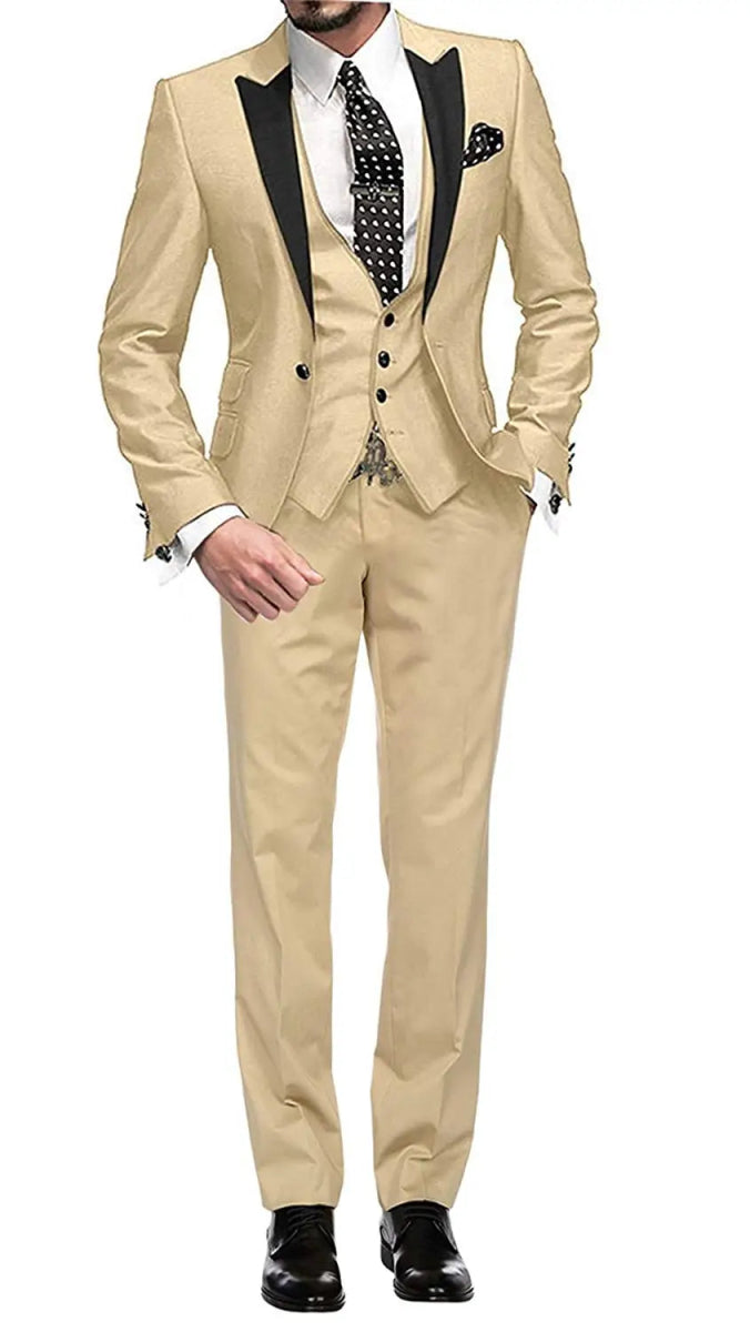 Men's Suit Peak Lapel One Button Jacket and Vest Pants Set - SHOWLU FASHION STORE