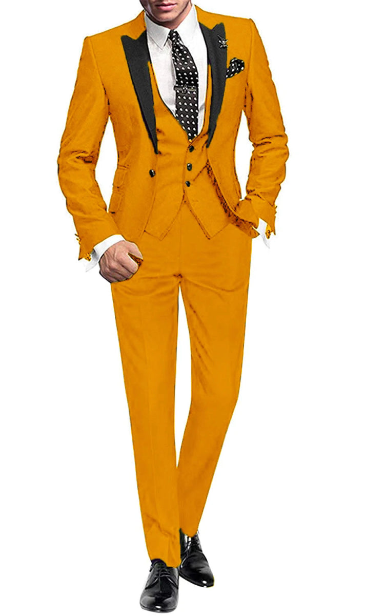 Men's Suit Peak Lapel One Button Jacket and Vest Pants Set - SHOWLU FASHION STORE