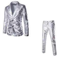 Men's Suit Slim Fit 2 Button 2 Piece Set Solid Shiny Party Gold Silver Black Suit For Men Wedding Prom Blazer Jacket & Pants - SHOWLU FASHION STORE