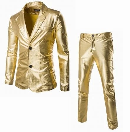 Men's Suit Slim Fit 2 Button 2 Piece Set Solid Shiny Party Gold Silver Black Suit For Men Wedding Prom Blazer Jacket & Pants - SHOWLU FASHION STORE