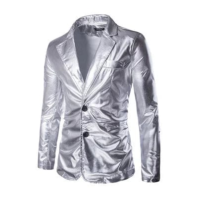 Men's Suit Slim Fit 2 Button 2 Piece Set Solid Shiny Party Gold Silver Black Suit For Men Wedding Prom Blazer Jacket & Pants - SHOWLU FASHION STORE