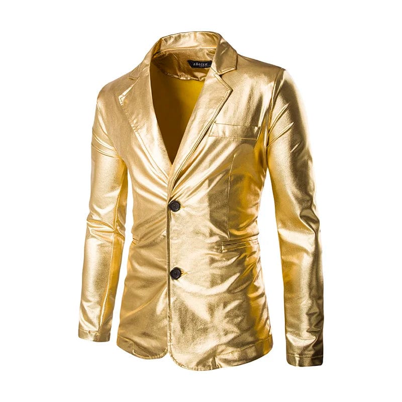 Men's Suit Slim Fit 2 Button 2 Piece Set Solid Shiny Party Gold Silver Black Suit For Men Wedding Prom Blazer Jacket & Pants - SHOWLU FASHION STORE