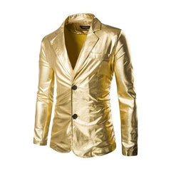 Men's Suit Slim Fit 2 Button 2 Piece Set Solid Shiny Party Gold Silver Black Suit For Men Wedding Prom Blazer Jacket & Pants - SHOWLU FASHION STORE