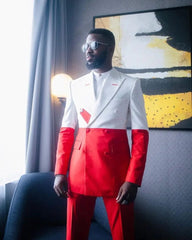 Men's Suits 2 Pieces White Red Splicing Slim Fit Groom Wedding Formal Party Wear Traje Americana Hombre - SHOWLU FASHION STORE