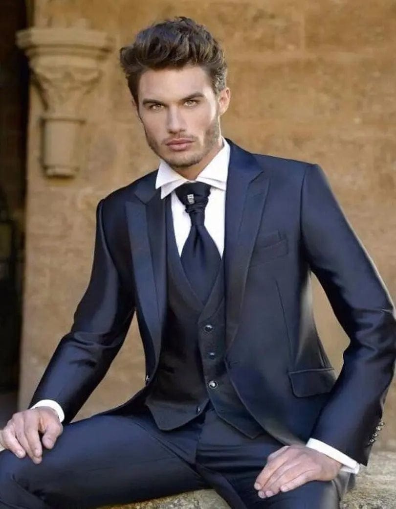Men's Suits Blazer Tweno Tuxedo Wedding White Satin Single Breasted Three Piece Costume Hpmbre Jacket Pants Vest Slim Fit Custom - SHOWLU FASHION STORE
