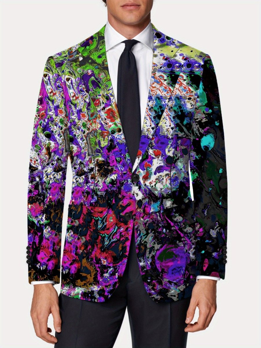 Men'S Trendy American Style Casual Suit Jacket, Polyester 100% with Slight Stretch, All - Season Lapel Collar, Regular Fit, Woven Fabric, 280gsm, Button Detail, Mature Skinny Fit Design - SHOWLU FASHION STORE