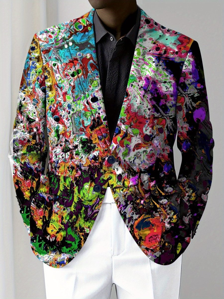 Men'S Trendy American Style Casual Suit Jacket, Polyester 100% with Slight Stretch, All - Season Lapel Collar, Regular Fit, Woven Fabric, 280gsm, Button Detail, Mature Skinny Fit Design - SHOWLU FASHION STORE