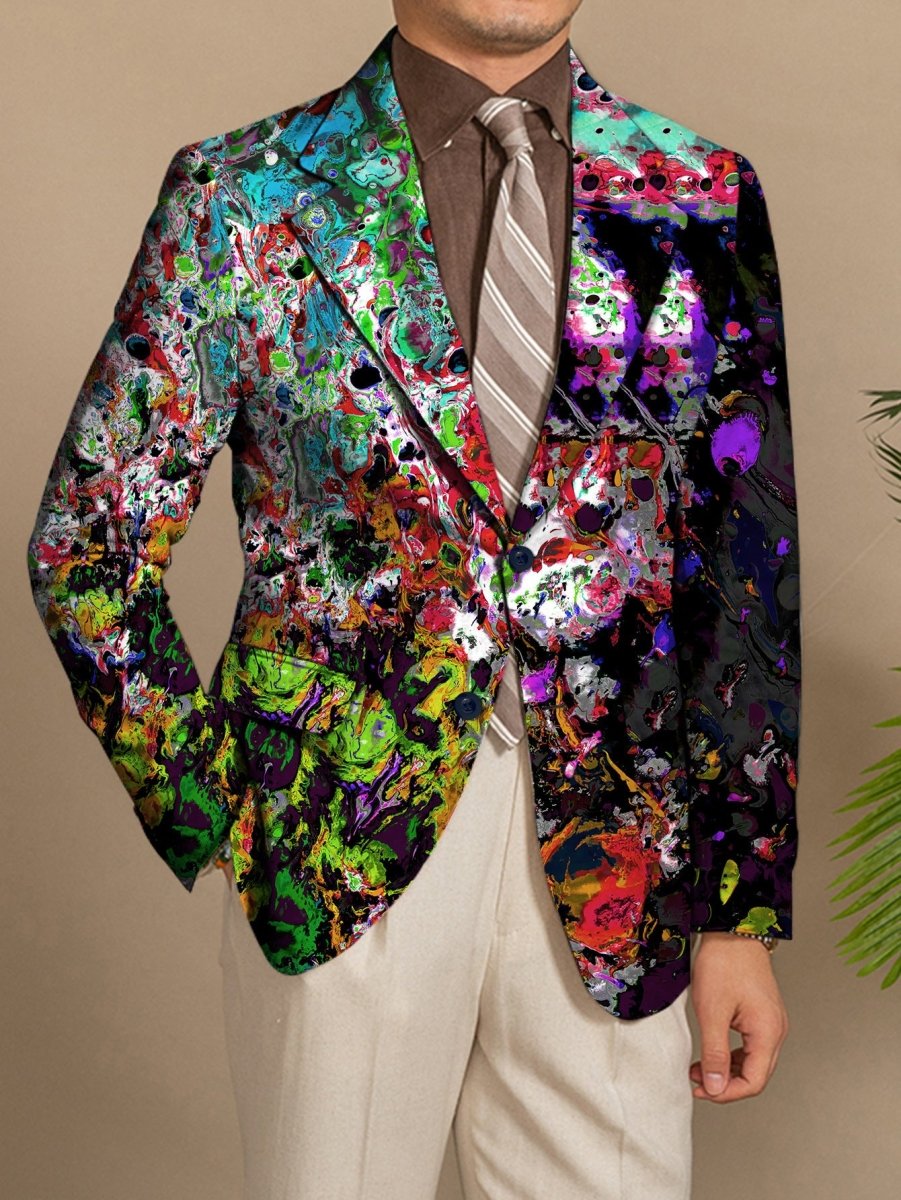 Men'S Trendy American Style Casual Suit Jacket, Polyester 100% with Slight Stretch, All - Season Lapel Collar, Regular Fit, Woven Fabric, 280gsm, Button Detail, Mature Skinny Fit Design - SHOWLU FASHION STORE