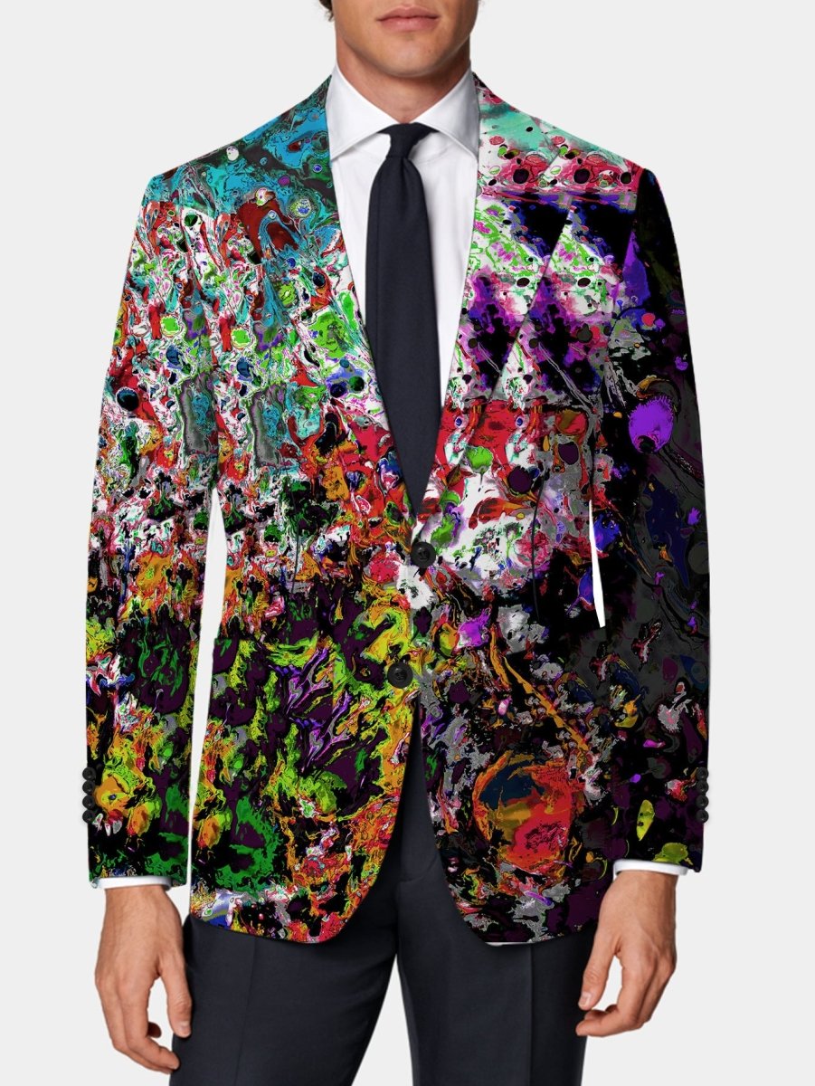 Men'S Trendy American Style Casual Suit Jacket, Polyester 100% with Slight Stretch, All - Season Lapel Collar, Regular Fit, Woven Fabric, 280gsm, Button Detail, Mature Skinny Fit Design - SHOWLU FASHION STORE