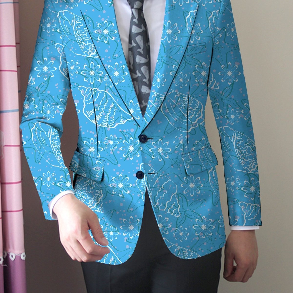 Men'S Trendy Casual Blazer, 100% Polyester, All - Season Lapel Collar, Slight Stretch, Regular Fit, Mature Style, Button Detail, 280gsm Woven Fabric, 100gsm Lightweight Jacket - SHOWLU FASHION STORE
