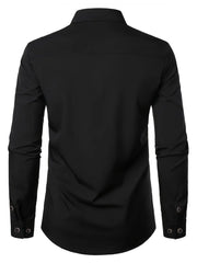 Men's Trendy Fit Lapel Shirts, Long Sleeve Slightly Stretch Button Up Clothing For Outdoor Traveling Business Trip Party - SHOWLU FASHION STORE
