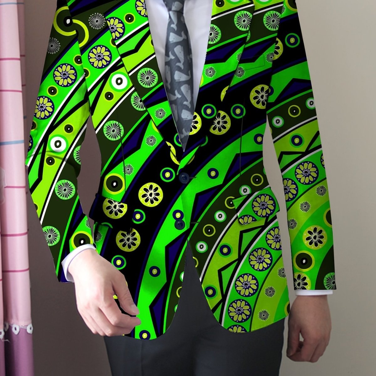Men'S Trendy Polyester Blazer, 95% Polyester 5% Elastane, All - Season Skinny Fit, Mature Lapel Collar, Woven Fabric, 280g/m² Weight, Button Detail, Regular Fit Jacket - SHOWLU FASHION STORE