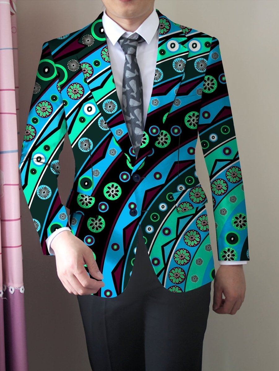 Men'S Trendy Polyester Blazer, 95% Polyester 5% Elastane, All - Season Skinny Fit, Mature Lapel Collar, Woven Fabric, 280g/m² Weight, Button Detail, Regular Fit Jacket - SHOWLU FASHION STORE