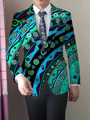 Men'S Trendy Polyester Blazer, 95% Polyester 5% Elastane, All - Season Skinny Fit, Mature Lapel Collar, Woven Fabric, 280g/m² Weight, Button Detail, Regular Fit Jacket - SHOWLU FASHION STORE