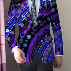 Men'S Trendy Polyester Blazer, 95% Polyester 5% Elastane, All - Season Skinny Fit, Mature Lapel Collar, Woven Fabric, 280g/m² Weight, Button Detail, Regular Fit Jacket - SHOWLU FASHION STORE