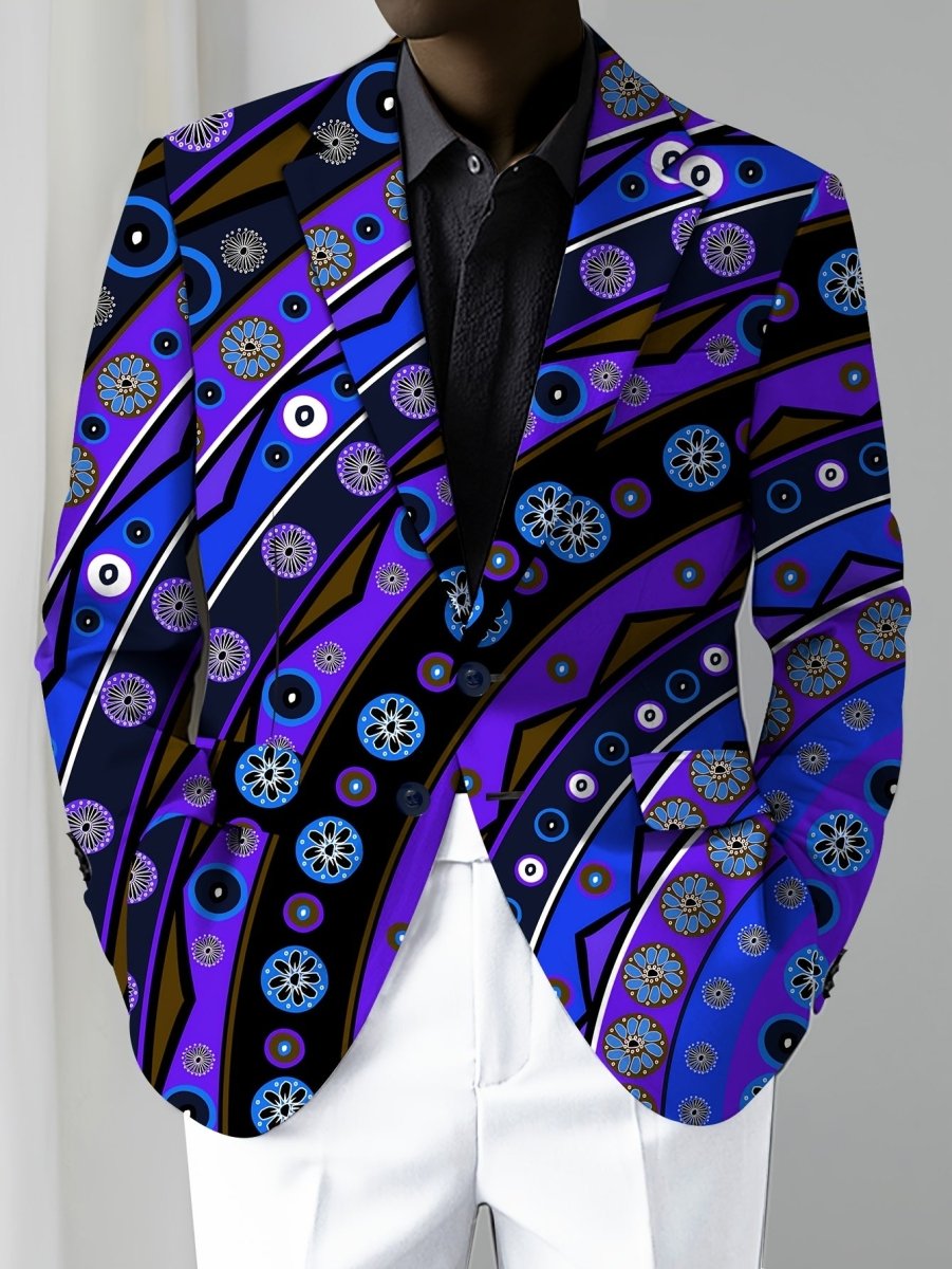 Men'S Trendy Polyester Blazer, 95% Polyester 5% Elastane, All - Season Skinny Fit, Mature Lapel Collar, Woven Fabric, 280g/m² Weight, Button Detail, Regular Fit Jacket - SHOWLU FASHION STORE
