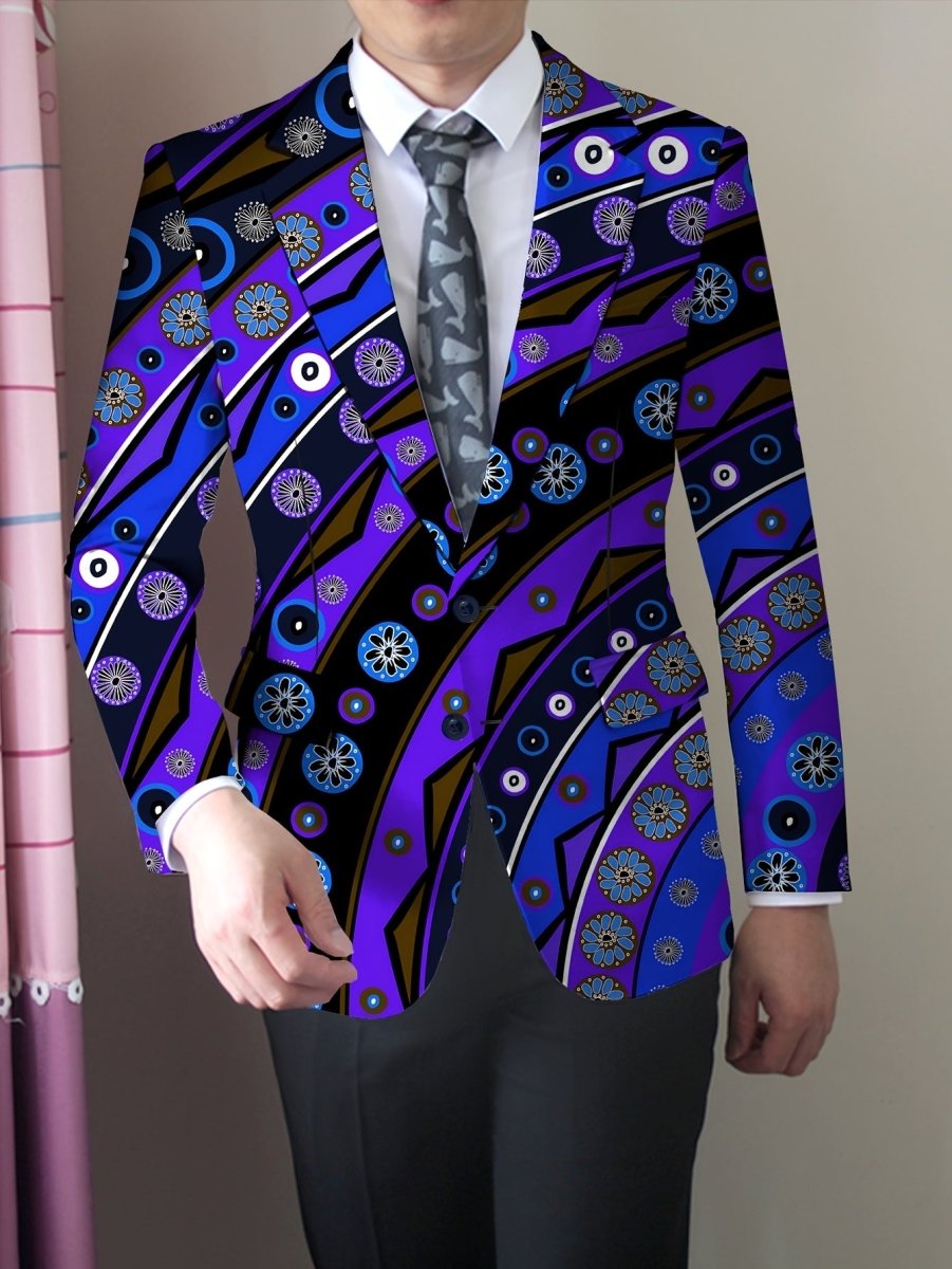 Men'S Trendy Polyester Blazer, 95% Polyester 5% Elastane, All - Season Skinny Fit, Mature Lapel Collar, Woven Fabric, 280g/m² Weight, Button Detail, Regular Fit Jacket - SHOWLU FASHION STORE