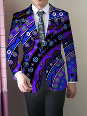 Men'S Trendy Polyester Blazer, 95% Polyester 5% Elastane, All - Season Skinny Fit, Mature Lapel Collar, Woven Fabric, 280g/m² Weight, Button Detail, Regular Fit Jacket - SHOWLU FASHION STORE