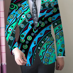 Men'S Trendy Polyester Blazer, 95% Polyester 5% Elastane, All - Season Skinny Fit, Mature Lapel Collar, Woven Fabric, 280g/m² Weight, Button Detail, Regular Fit Jacket - SHOWLU FASHION STORE