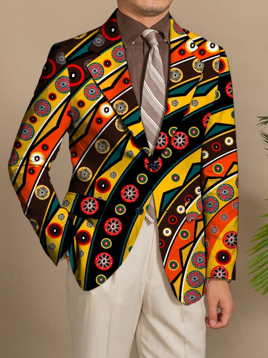 Men'S Trendy Polyester Blazer, 95% Polyester 5% Elastane, All - Season Skinny Fit, Mature Lapel Collar, Woven Fabric, 280g/m² Weight, Button Detail, Regular Fit Jacket - SHOWLU FASHION STORE