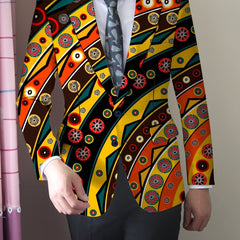 Men'S Trendy Polyester Blazer, 95% Polyester 5% Elastane, All - Season Skinny Fit, Mature Lapel Collar, Woven Fabric, 280g/m² Weight, Button Detail, Regular Fit Jacket - SHOWLU FASHION STORE