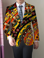 Men'S Trendy Polyester Blazer, 95% Polyester 5% Elastane, All - Season Skinny Fit, Mature Lapel Collar, Woven Fabric, 280g/m² Weight, Button Detail, Regular Fit Jacket - SHOWLU FASHION STORE