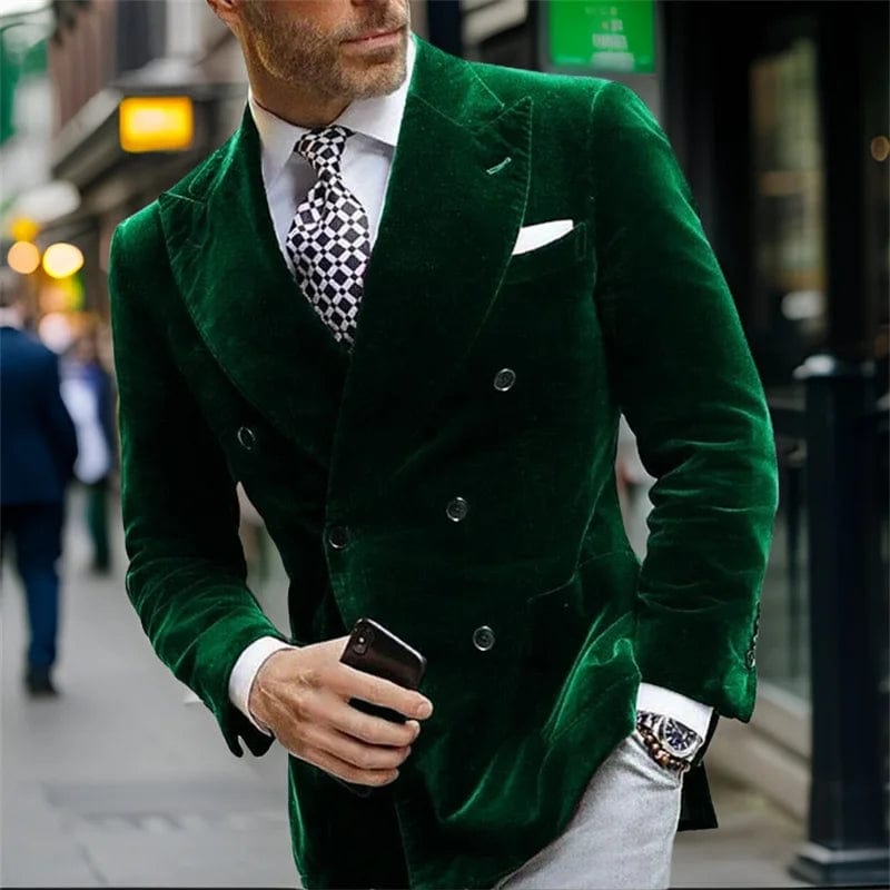Men's Velvet Blazer for Dinner Italian Style Double Breasted Smoking Jacket Elegant Coat for Wedding Prom Party 2024 - SHOWLU FASHION STORE
